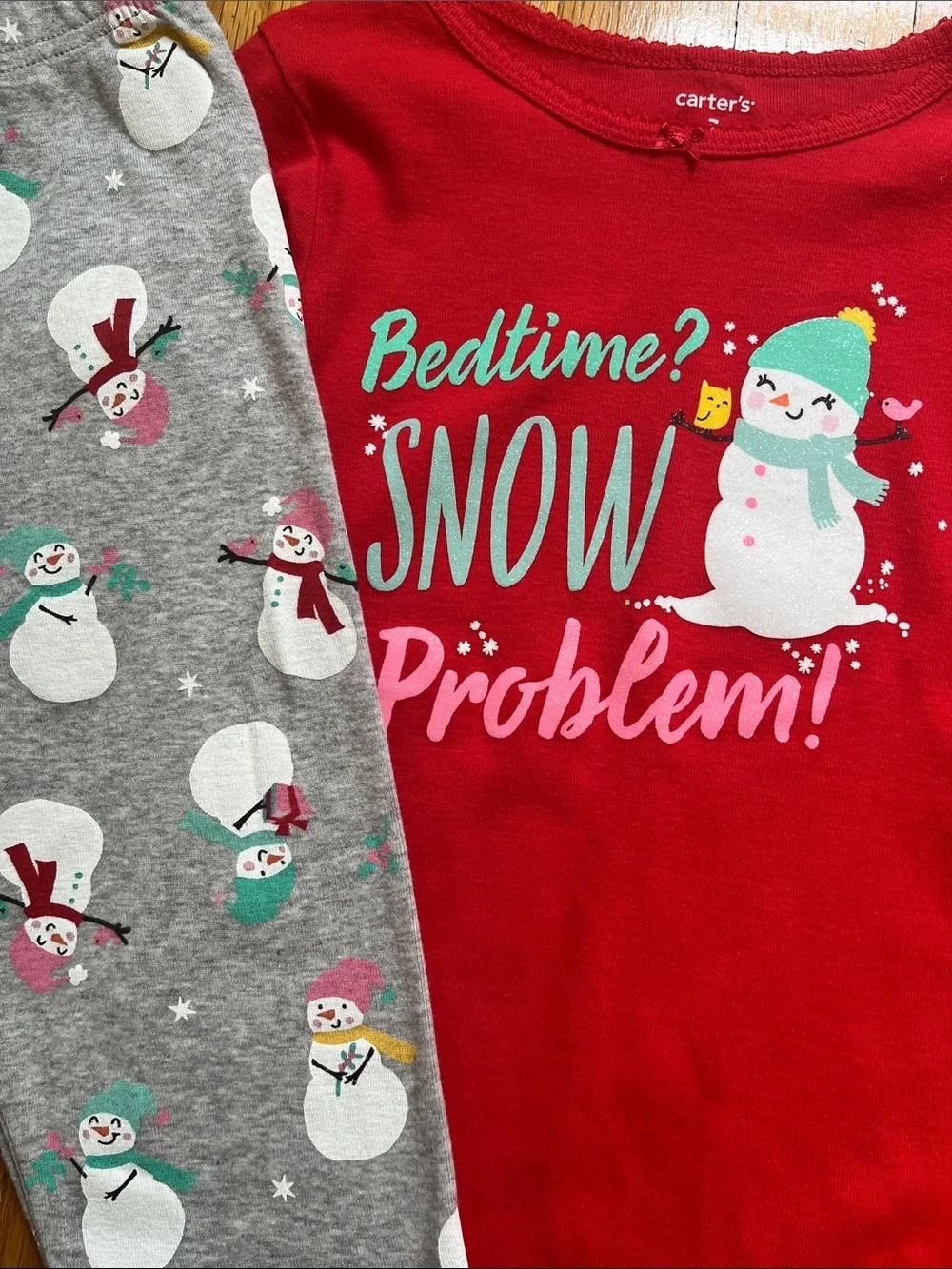 Carter’s Size 7 100% Cotton Holiday Matching Pajamas Set Snowman PJs Top & Pants